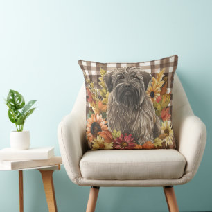 Briard Dog Fall Wasserfarben-Blume Kissen