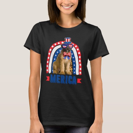 Briard Dog Rainbow Leopard Merica Flag 4. Juli T-Shirt (Vorderseite)
