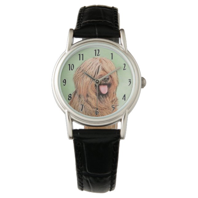 Briard Painting - Niedliche Original Dog Art Armbanduhr (Vorderseite)
