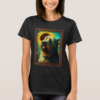 Briard Painting Sunflower Flower Mom Women Floral T-Shirt