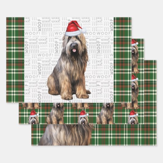 Briard Shepherd Christmas Dog Green Kariert Geschenkpapier Set (Set)