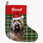 Briard Shepherd Dog Green Kariert Personalisiert Großer Weihnachtsstrumpf (Vorderseite)