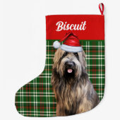 Briard Shepherd Dog Green Kariert Personalisiert Großer Weihnachtsstrumpf (Rückseite)