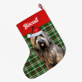 Briard Shepherd Dog Green Kariert Personalisiert Großer Weihnachtsstrumpf (Rückseite (Hängend))
