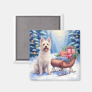 Briard Vintage-Schlitten Winter Weihnachtskunst Magnet