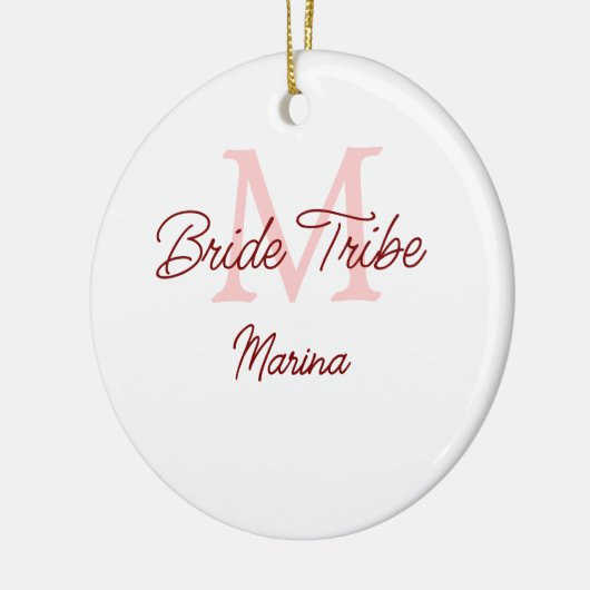 Bribe Stamm Monogramm rotes Brautparty einfache Mi Keramik Ornament (Links)