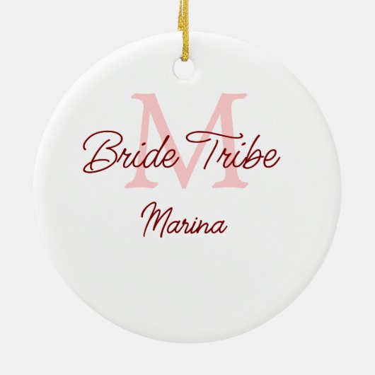 Bribe Stamm Monogramm rotes Brautparty einfache Mi Keramik Ornament (Hinten)