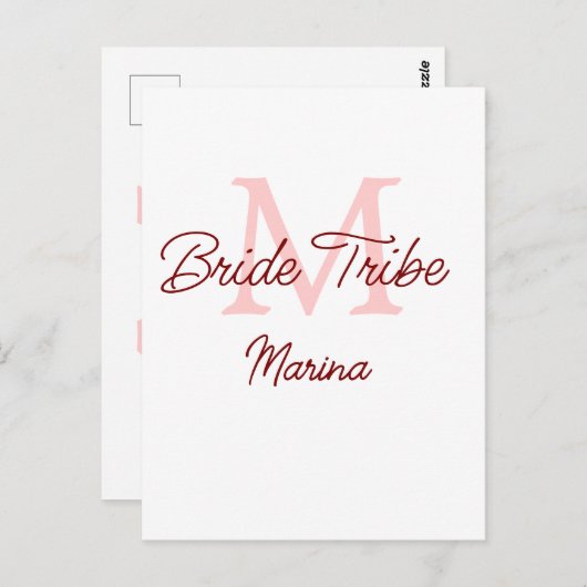 Bribe Stamm Monogramm rotes Brautparty einfache Mi Postkarte (Vorne/Hinten)