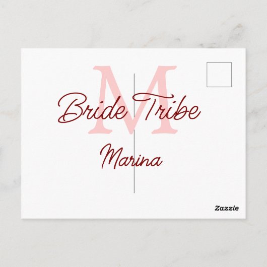 Bribe Stamm Monogramm rotes Brautparty einfache Mi Postkarte (Rückseite)