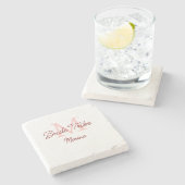 Bribe Stamm Monogramm rotes Brautparty einfache Mi Steinuntersetzer (Seitenansicht)