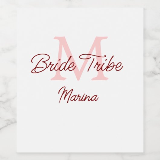 Bribe Stamm Monogramm rotes Brautparty einfache Mi Weinetikett (Einzelnes Label)