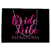 Bribe Tribe Junggeselinnen-Abschied Hot Pink Black Große Geschenktüte (Rückseite)