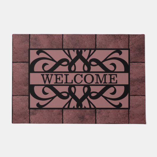 Brick Aged Red Black Filigree Willkommen Doormat Fußmatte (Vorderseite)