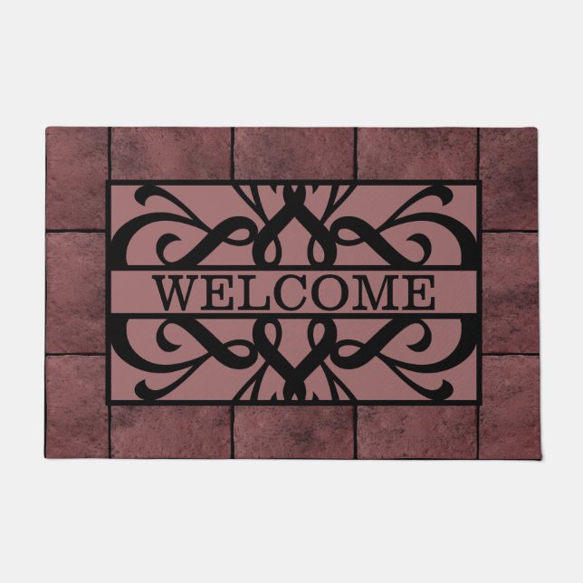 Brick Aged Red Black Filigree Willkommen Doormat Fußmatte (Vorderseite)