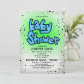 Brick Blue Green Graffiti 90s Hip Hop Baby Shower Einladung (Stehend Vorderseite)