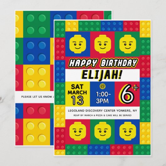 Brick Builder Block Mann anpassbare Einladung (Vorne/Hinten)