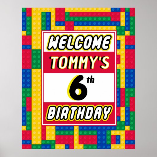 Brick Builder Customizable Birthday Party Welcome  Poster (Vorne)