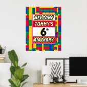 Brick Builder Customizable Birthday Party Welcome  Poster (Heimbüro)