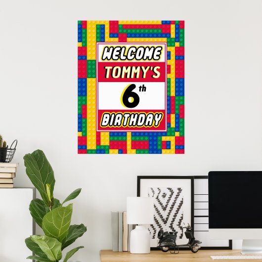 Brick Builder Customizable Birthday Party Welcome  Poster (Heimbüro)