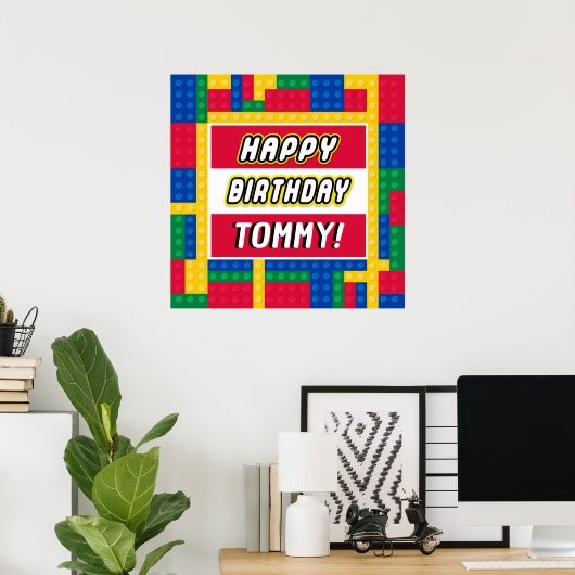 Brick Builder Customizable Birthday Sign Poster (Heimbüro)