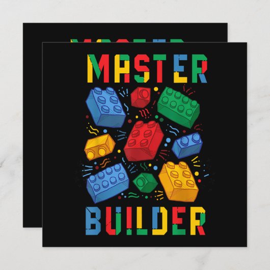 Brick Builder Funny Blocks Gebäude Master Builder Einladung (Vorne/Hinten)