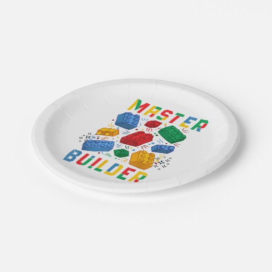 Brick Builder Funny Blocks Gebäude Master Builder Pappteller (Schrägansicht)