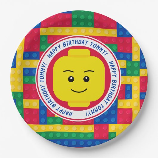 Brick Builder Mann Geburtstagsfeier anpassbar Pappteller (Vorderseite)