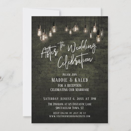 Brick Edison Lights Nach der Hochzeitsfeier Einladung (Vorderseite)