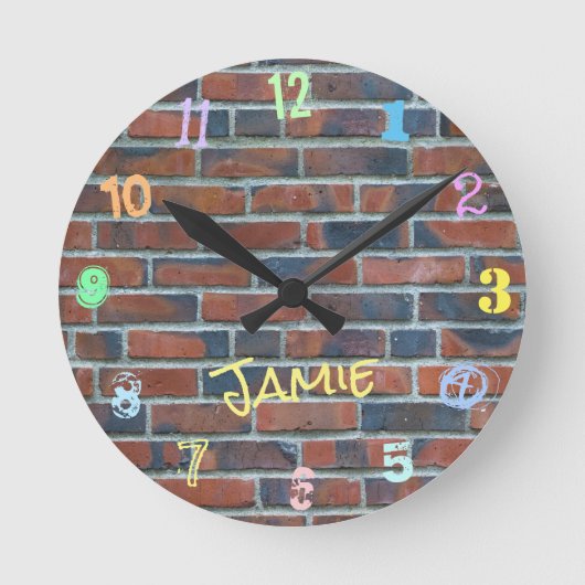 Brick Graffiti Wall Individuelle Name Runde Wanduhr (Vorderseite)