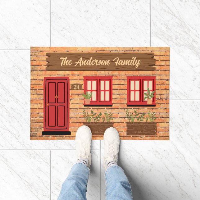 Brick House mit benutzerdefiniertem Text an der ro Fußmatte (Indoor)
