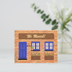 Brick House mit Blue Door Wir bewegten Ankündigung Postkarte