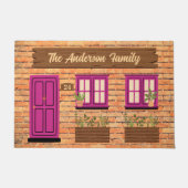 Brick House mit rosa Tor, benutzerdefinierter Text Fußmatte (Vorderseite)