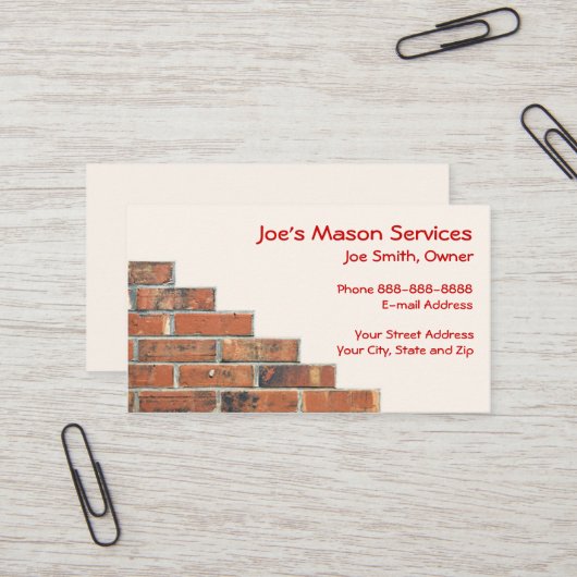 Brick Mason Masonry Business Card Visitenkarte (Vorderseite/Rückseite Beispiel)