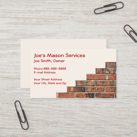 Brick Mason Masonry Business Card Visitenkarte (Vorderseite/Rückseite Beispiel)