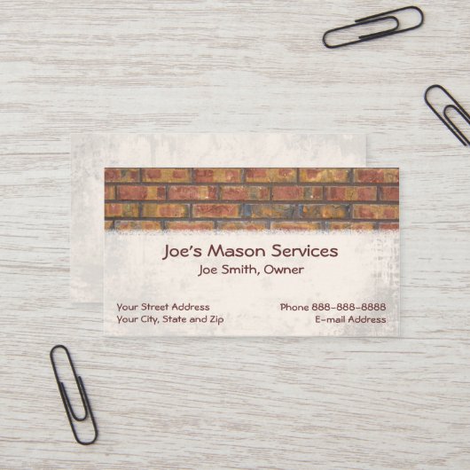 Brick Mason Masonry Business Card Visitenkarte (Vorderseite/Rückseite Beispiel)
