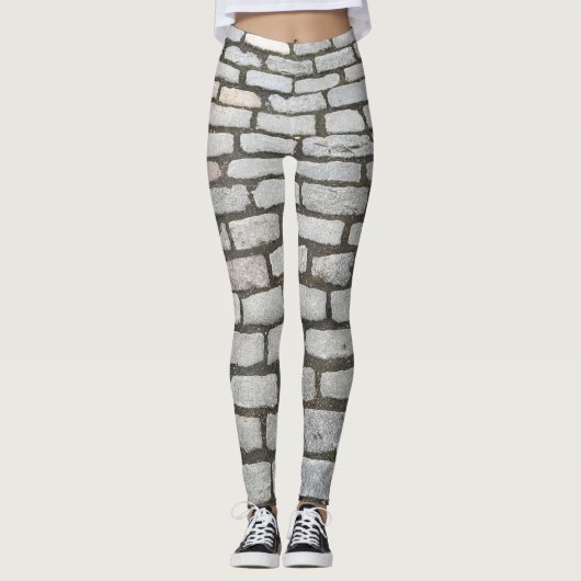 Brick Pattern Cobblestone Street Pathway Sidewalk Leggings (Vorderseite)