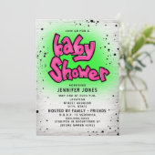Brick Pink Green Graffiti 90s Hip Hop Baby Shower Einladung (Stehend Vorderseite)