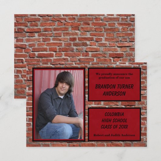 Brick, Red & Black mit Foto-3x5Grad Ankündigung (Vorne/Hinten)