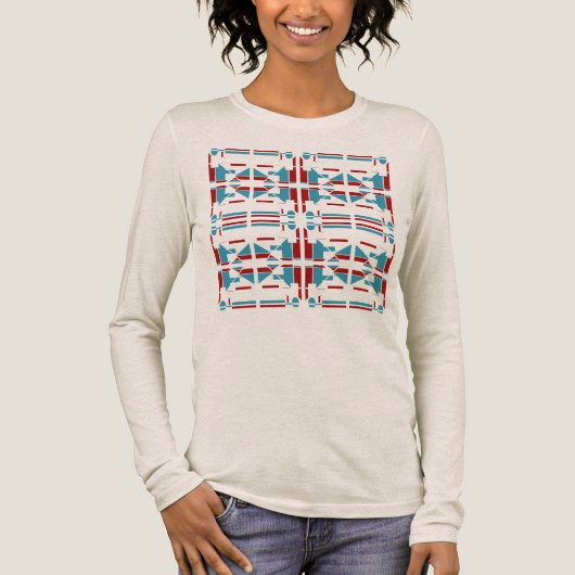 Brick Red Blue Southwest Art Large Tile Design Tri-Blend Shirt (Vorderseite)