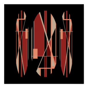 Brick Red Coral Beige auf schwarz-modernistischem  Poster