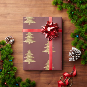 Brick Red Gold Weihnachtsbaum Geschenkpapier