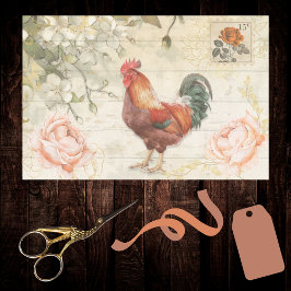 Brick Red Green Rooster Bauernhaus Chic mit Rose Seidenpapier