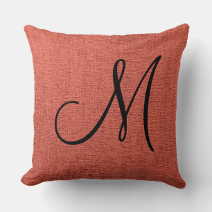 Brick Red Leinwand Look Monogram Kissen