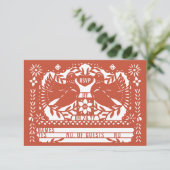 Brick Red Mexican Fantail Doves Papel Picado RSVP Karte (Stehend Vorderseite)