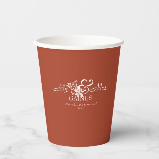 Brick Red Shabby Chic Mr & Mr Wedding Paper cup Pappbecher (Vorderseite)