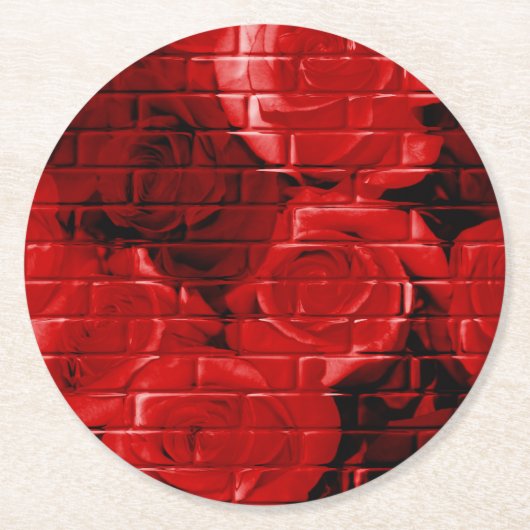 Brick-Rose 02 Rot-Runde-Party-Untersetzer Runder Pappuntersetzer (Vorderseite)