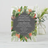 Brick Tropical Botanical Wedding Probe Dinner Einladung (Stehend Vorderseite)