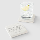 Brick Wall Calligraphy Script Monogram Wedding Steinuntersetzer (Seitenansicht)