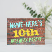Brick Wall Graffiti  10. Geburtstag + Name Einladung (Stehend Vorderseite)
