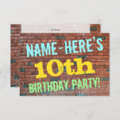 Brick Wall Graffiti  10. Geburtstag + Name Einladung (Vorne/Hinten)